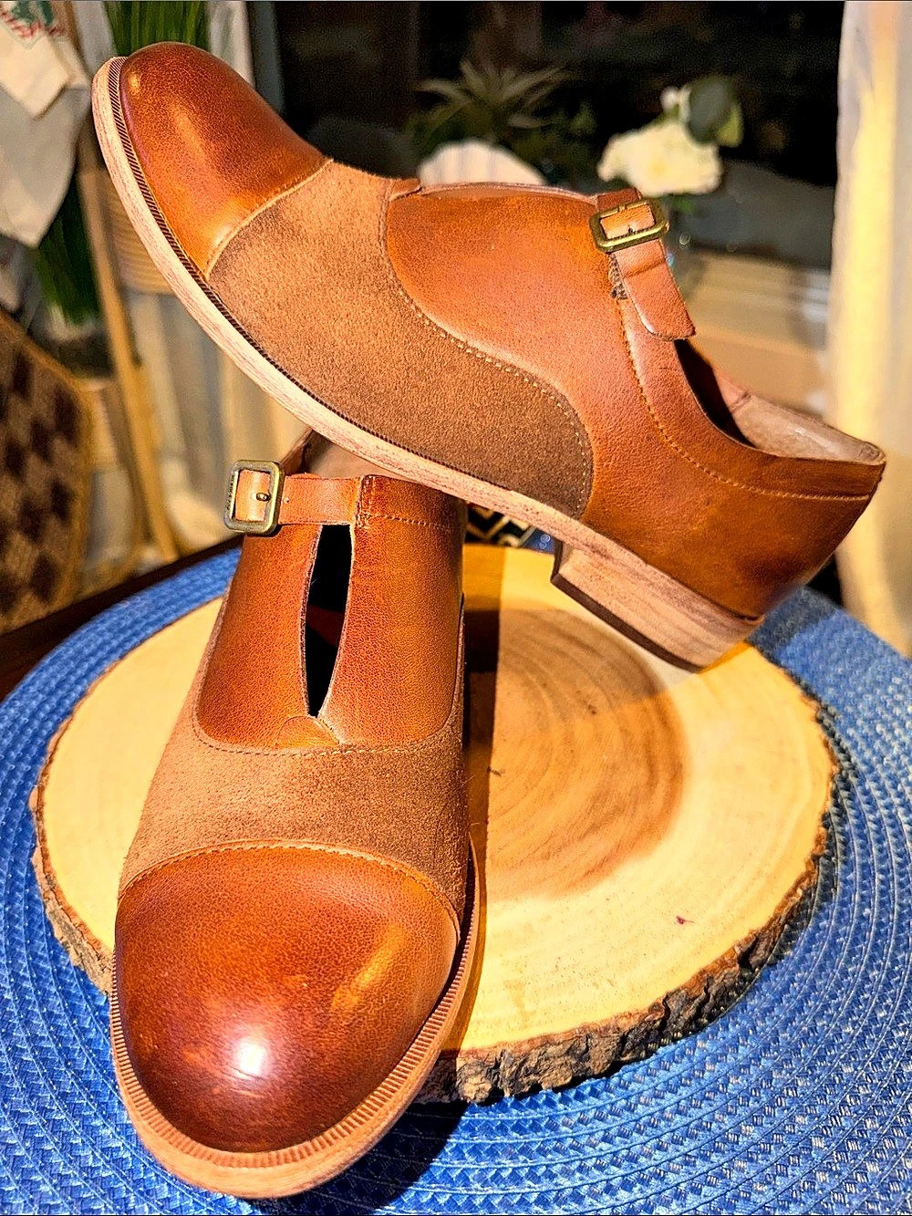 Kork-Ease Niseda Rum Sienna Leather Suede T-Strap Oxford Loafers Women’s 7.5